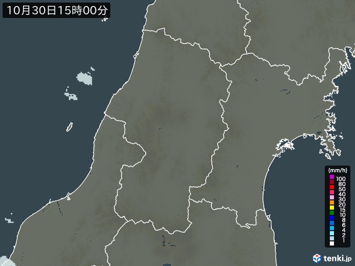 山形県の雨雲レーダー(2023年10月30日)