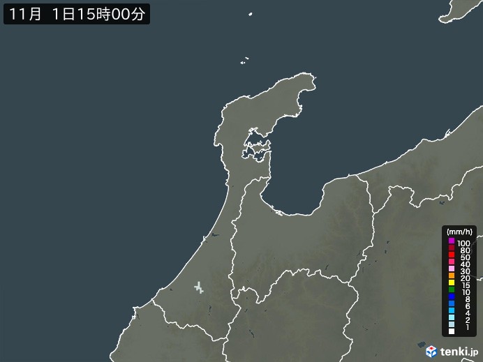 石川県の雨雲レーダー(2023年11月01日)