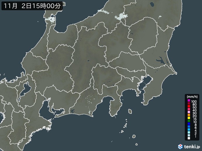 関東・甲信地方の雨雲レーダー(2023年11月02日)