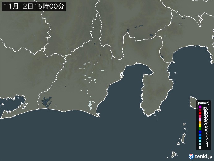 静岡県の雨雲レーダー(2023年11月02日)