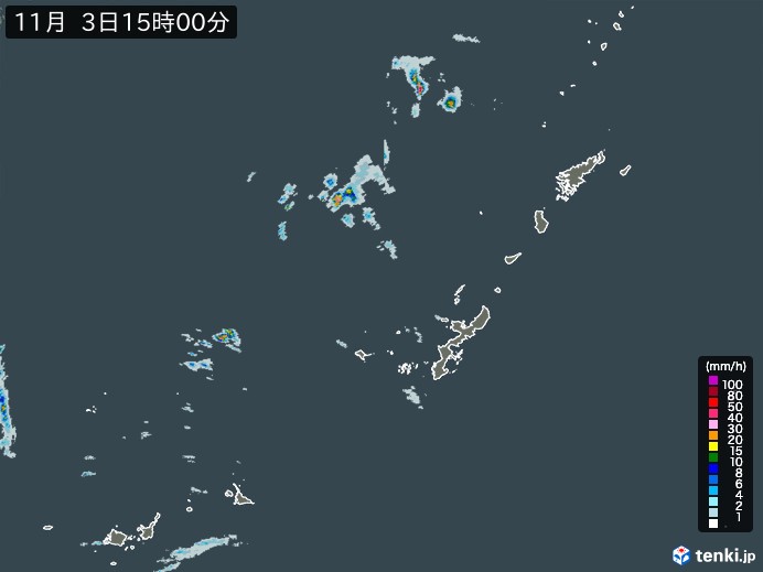 沖縄地方の雨雲レーダー(2023年11月03日)