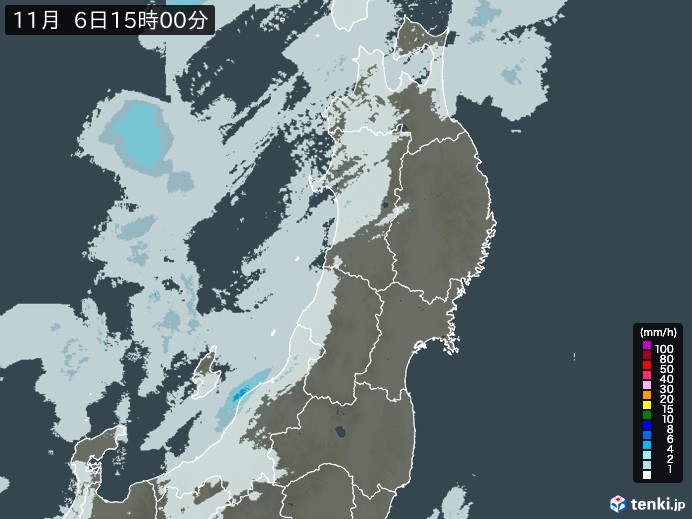 東北地方の雨雲レーダー(2023年11月06日)