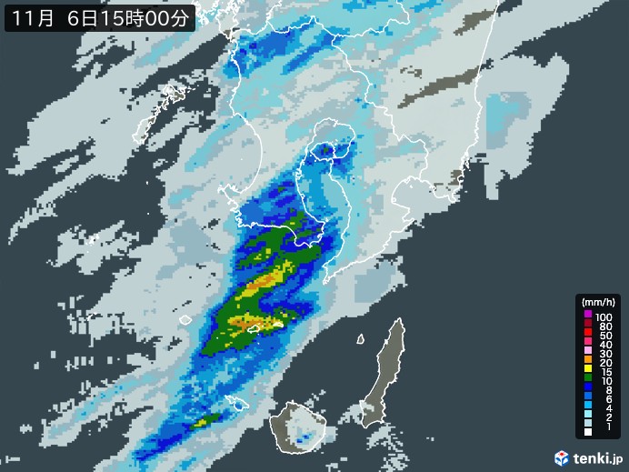 鹿児島県の雨雲レーダー(2023年11月06日)