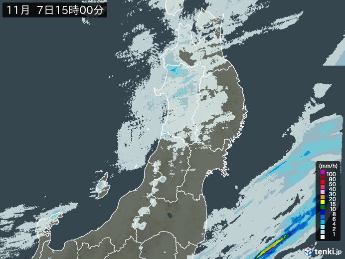 東北地方の雨雲レーダー(2023年11月07日)