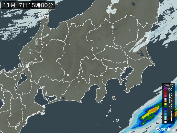 関東・甲信地方の雨雲レーダー(2023年11月07日)