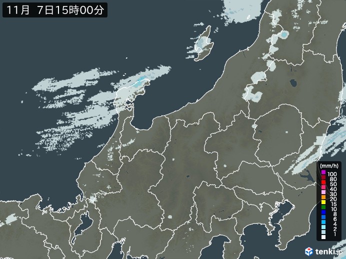 北陸地方の雨雲レーダー(2023年11月07日)