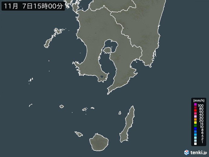 鹿児島県の雨雲レーダー(2023年11月07日)