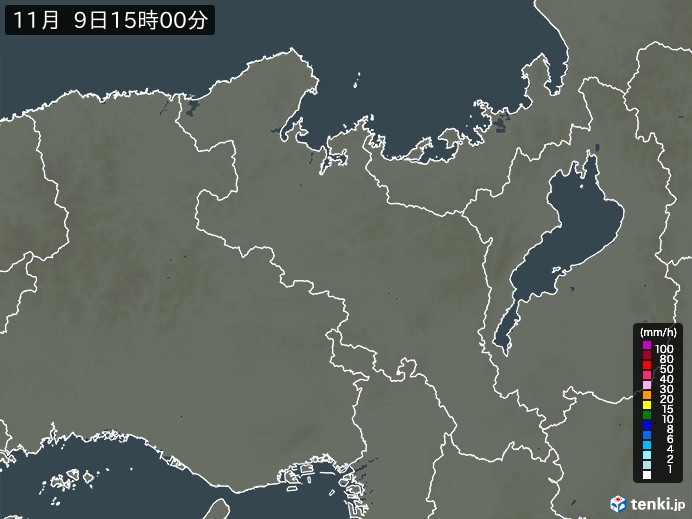 京都府の雨雲レーダー(2023年11月09日)
