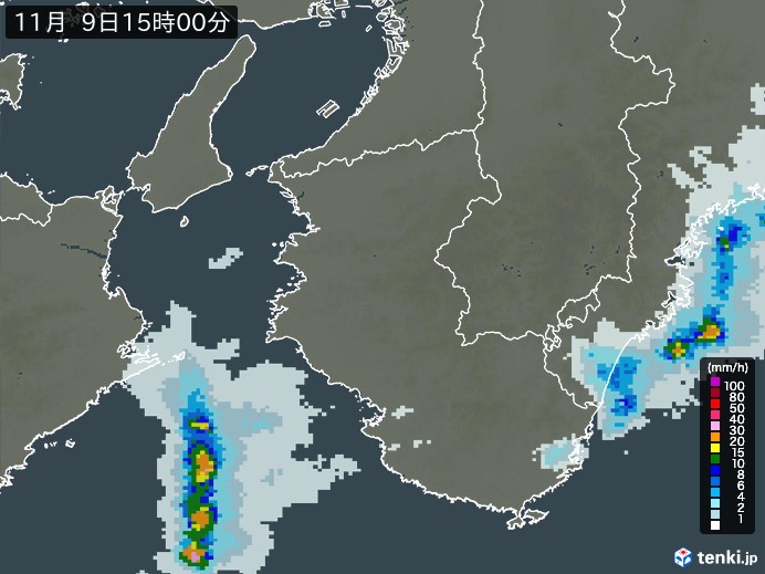 和歌山県の雨雲レーダー(2023年11月09日)