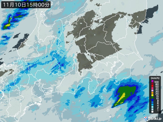 関東・甲信地方の雨雲レーダー(2023年11月10日)