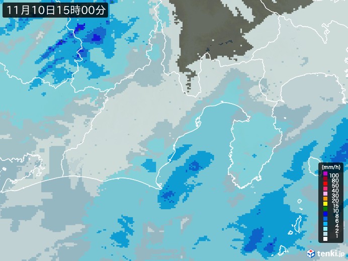 静岡県の雨雲レーダー(2023年11月10日)