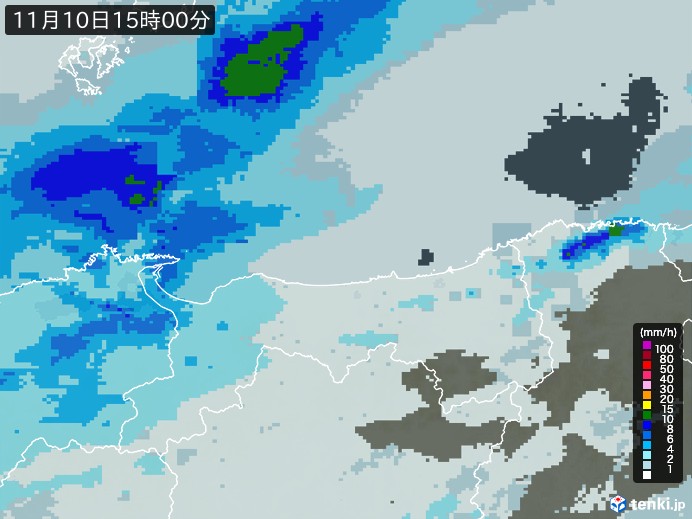 鳥取県の雨雲レーダー(2023年11月10日)