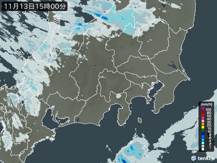 関東・甲信地方の雨雲レーダー(2023年11月13日)