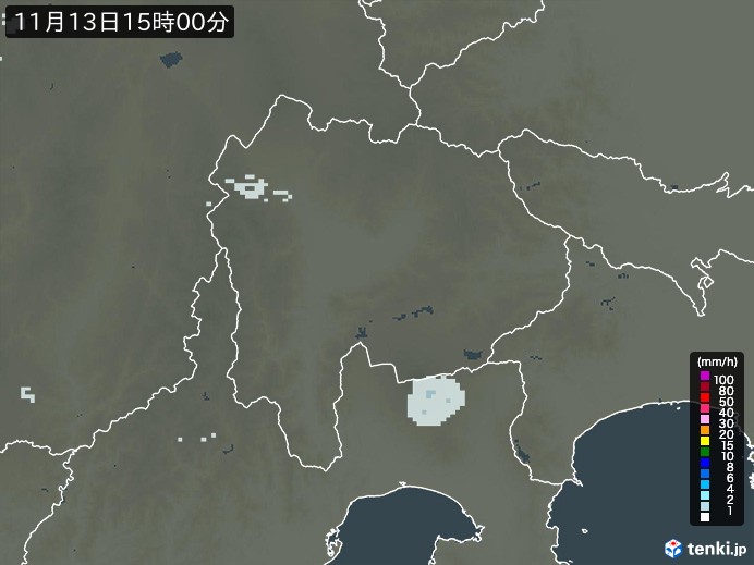 山梨県の雨雲レーダー(2023年11月13日)