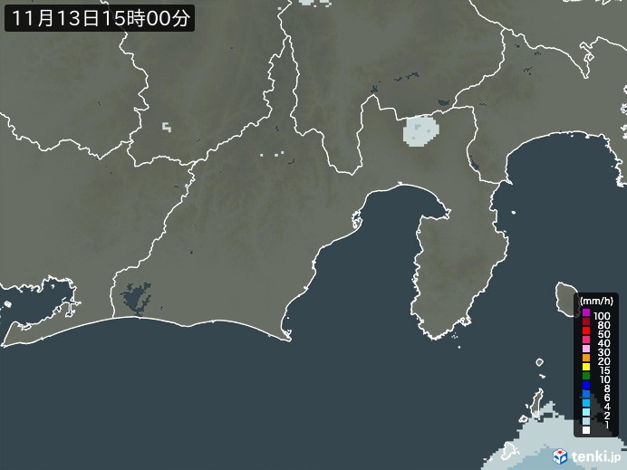 静岡県の雨雲レーダー(2023年11月13日)