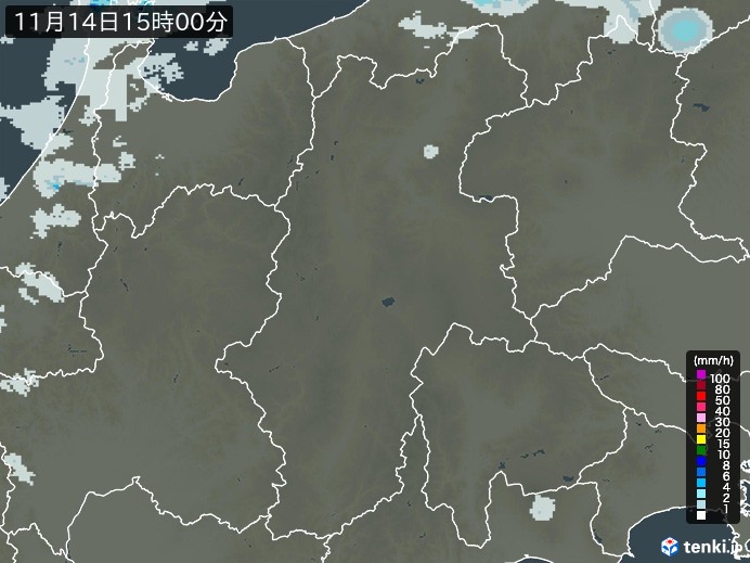 長野県の雨雲レーダー(2023年11月14日)