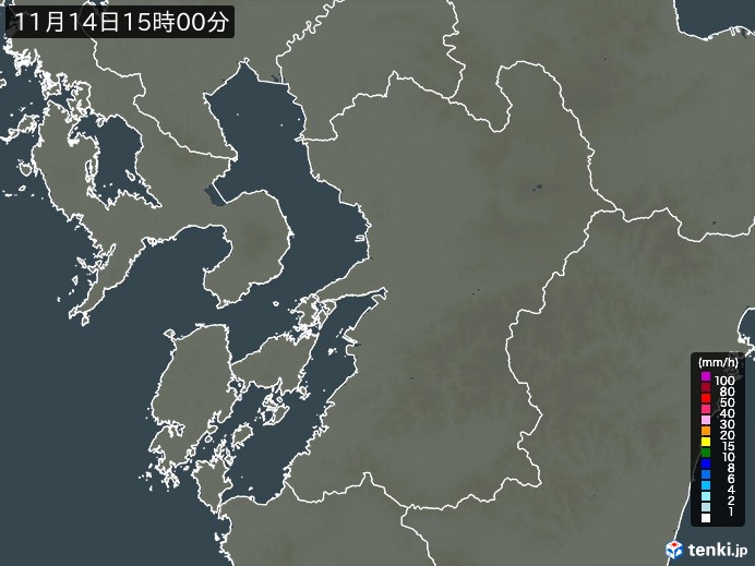 熊本県の雨雲レーダー(2023年11月14日)