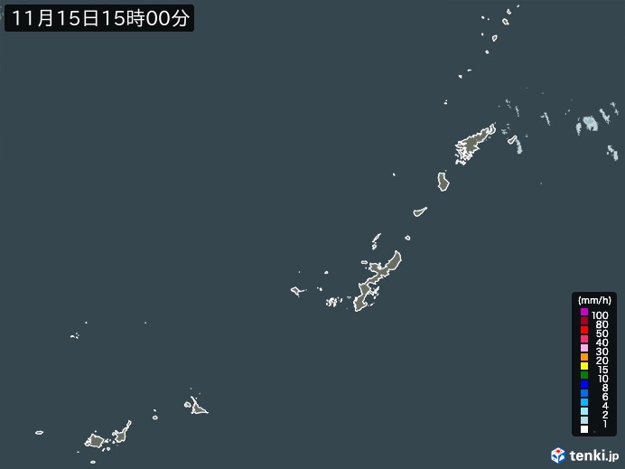 沖縄地方の雨雲レーダー(2023年11月15日)
