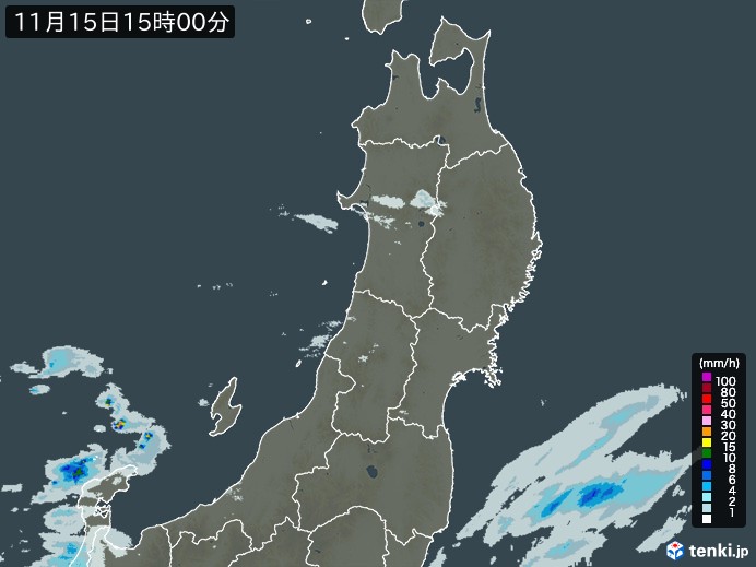 東北地方の雨雲レーダー(2023年11月15日)