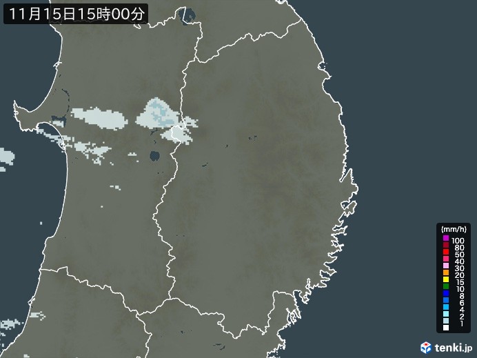 岩手県の雨雲レーダー(2023年11月15日)