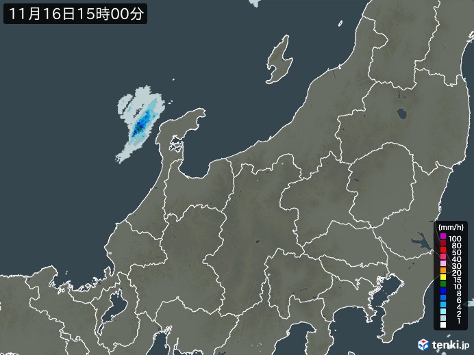北陸地方の雨雲レーダー(2023年11月16日)