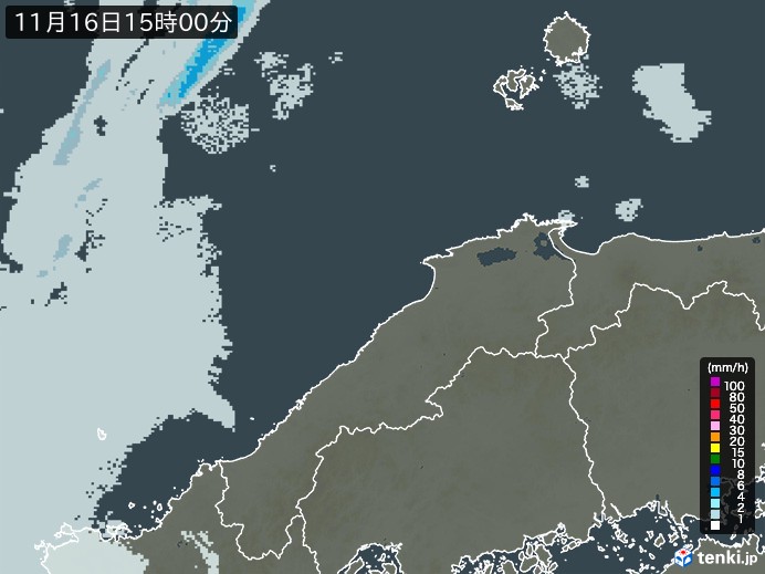 島根県の雨雲レーダー(2023年11月16日)