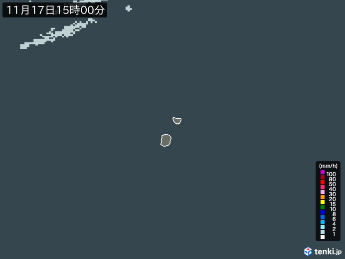 南大東島(沖縄県)の雨雲レーダー(2023年11月17日)