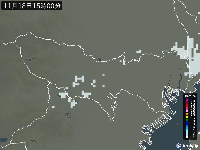 東京都の雨雲レーダー(2023年11月18日)