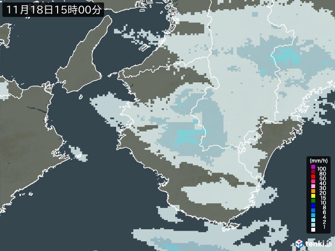 和歌山県の雨雲レーダー(2023年11月18日)