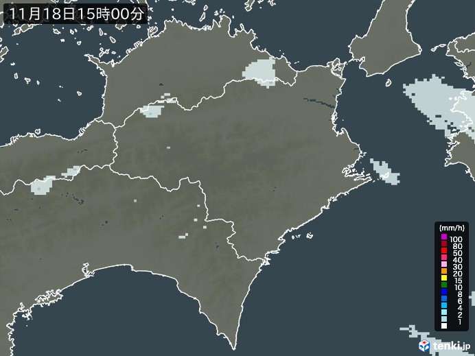 徳島県の雨雲レーダー(2023年11月18日)