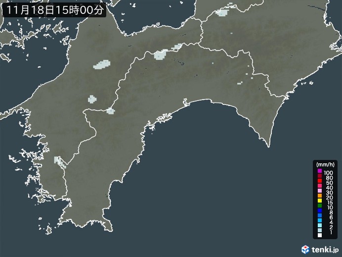 高知県の雨雲レーダー(2023年11月18日)