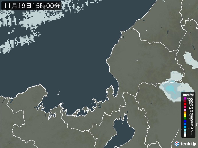 福井県の雨雲レーダー(2023年11月19日)