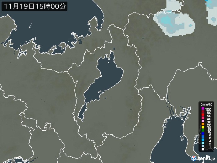 滋賀県の雨雲レーダー(2023年11月19日)