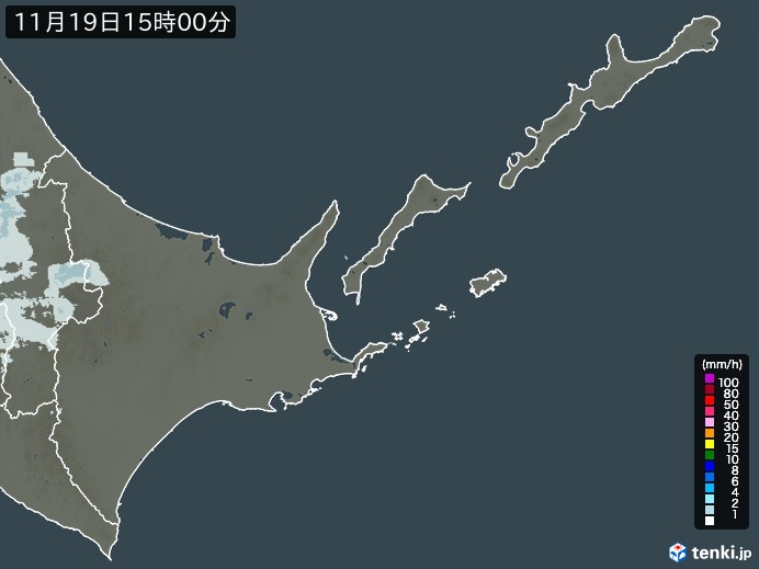 道東の雨雲レーダー(2023年11月19日)