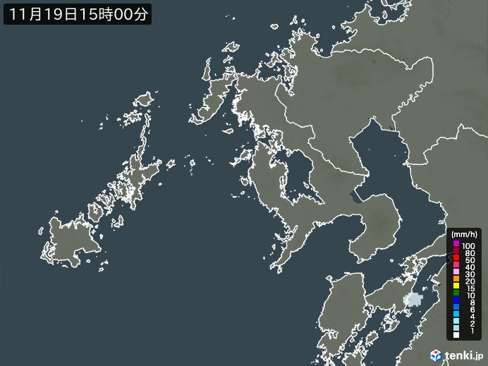 長崎県の雨雲レーダー(2023年11月19日)
