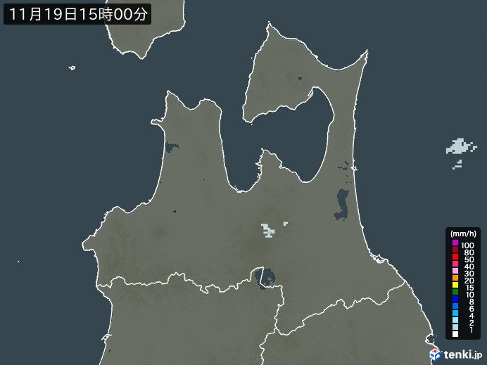 青森県の雨雲レーダー(2023年11月19日)