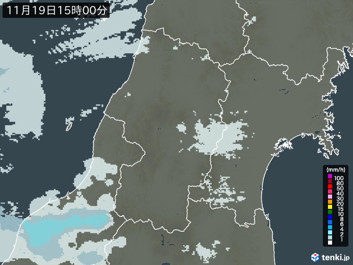 山形県の雨雲レーダー(2023年11月19日)