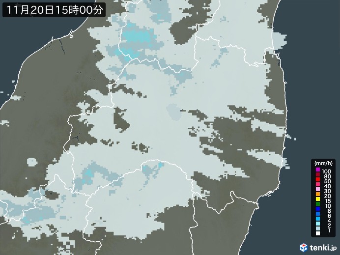 福島県の雨雲レーダー(2023年11月20日)