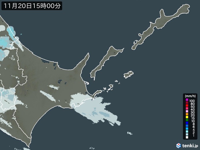 道東の雨雲レーダー(2023年11月20日)