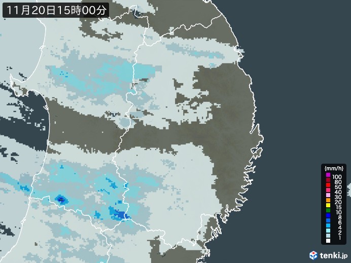 岩手県の雨雲レーダー(2023年11月20日)