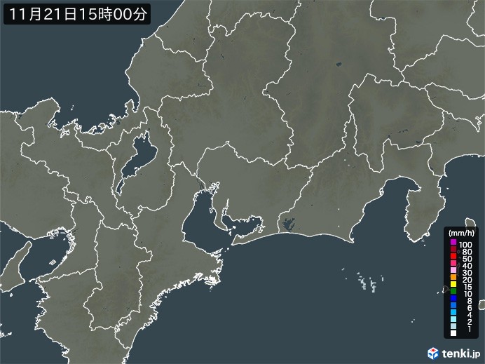 東海地方の雨雲レーダー(2023年11月21日)