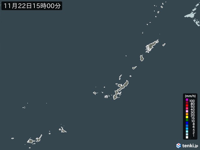 沖縄地方の雨雲レーダー(2023年11月22日)