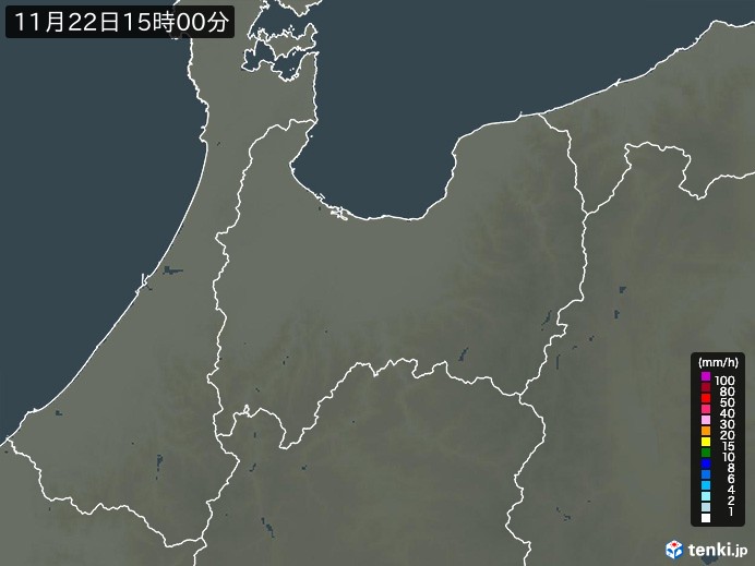富山県の雨雲レーダー(2023年11月22日)