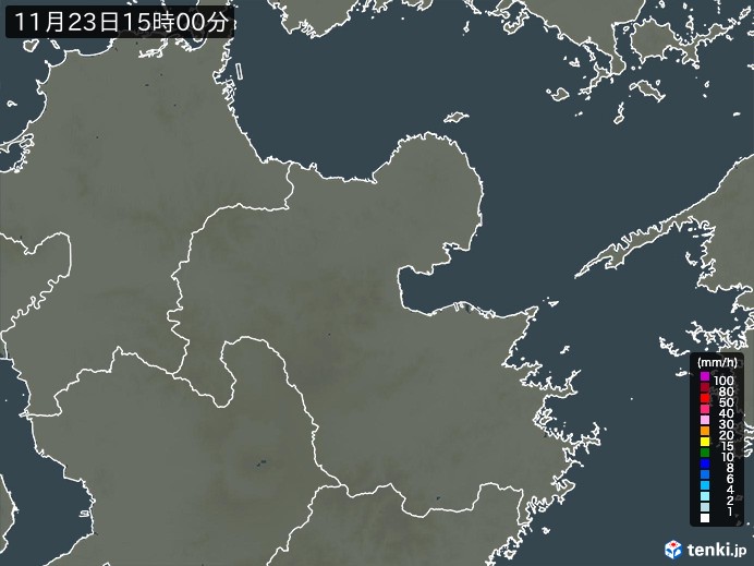 大分県の雨雲レーダー(2023年11月23日)