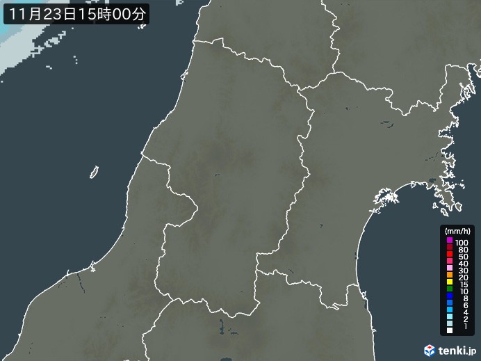 山形県の雨雲レーダー(2023年11月23日)
