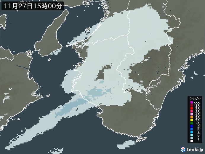 和歌山県の雨雲レーダー(2023年11月27日)