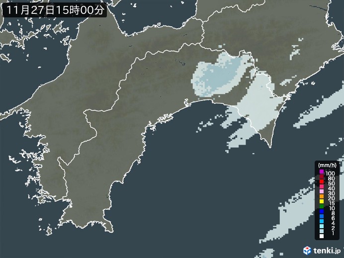 高知県の雨雲レーダー(2023年11月27日)