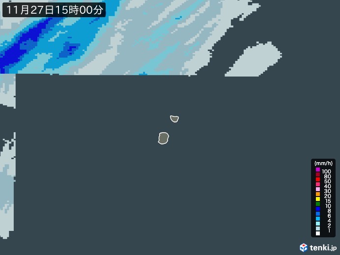 南大東島(沖縄県)の雨雲レーダー(2023年11月27日)