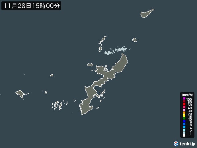 沖縄県の雨雲レーダー(2023年11月28日)