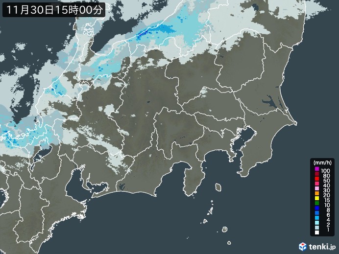 関東・甲信地方の雨雲レーダー(2023年11月30日)